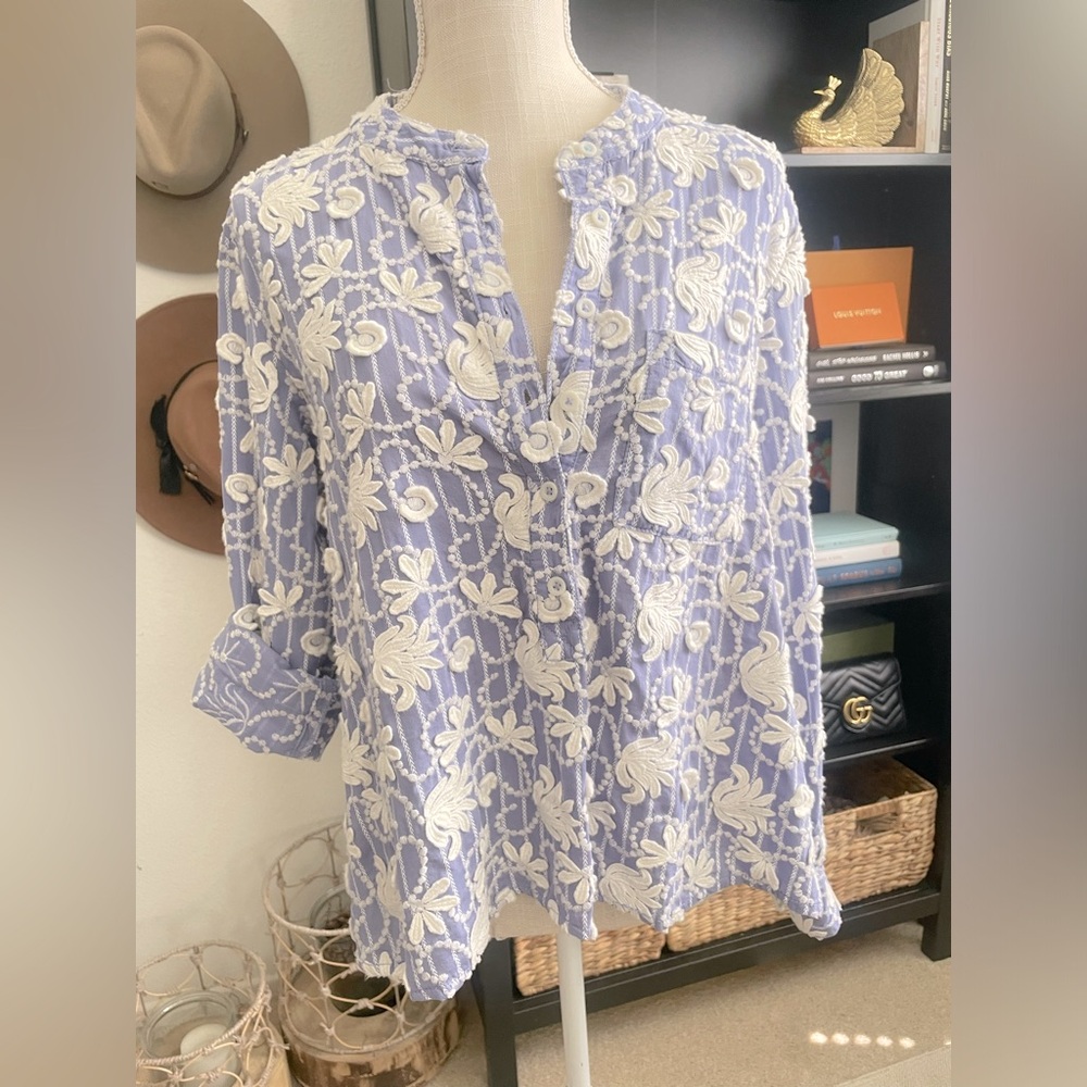 Pilcro Periwinkle Embroidered Statement Blouse XS
